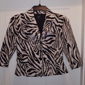 Rafaella Short Office Jacket, Size Medium, Zebra Type Print